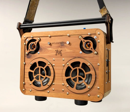 Handmade Wooden Boombox: made of Mahogany, Walnut, Cedar.