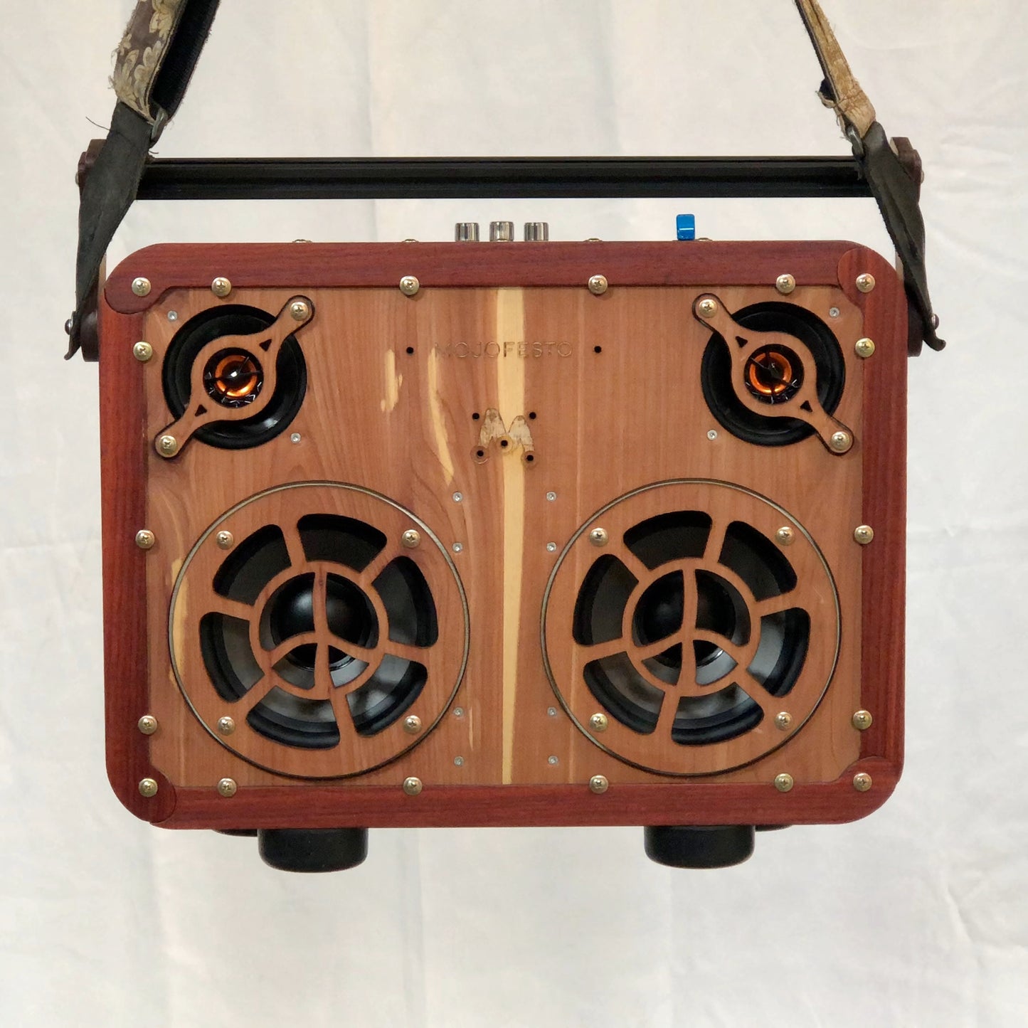 Handmade Wooden Boombox: made of Birdseye Maple, Padauk, Mahogany, Cedar.